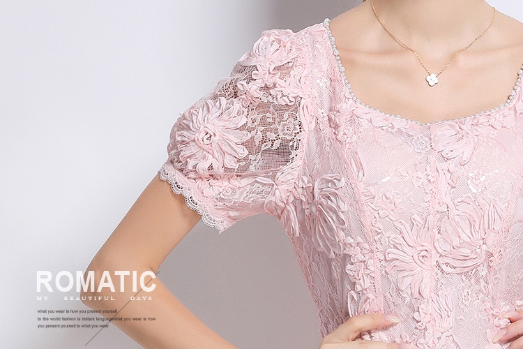 Embroidery short sleeve lace patterns temperament dress
