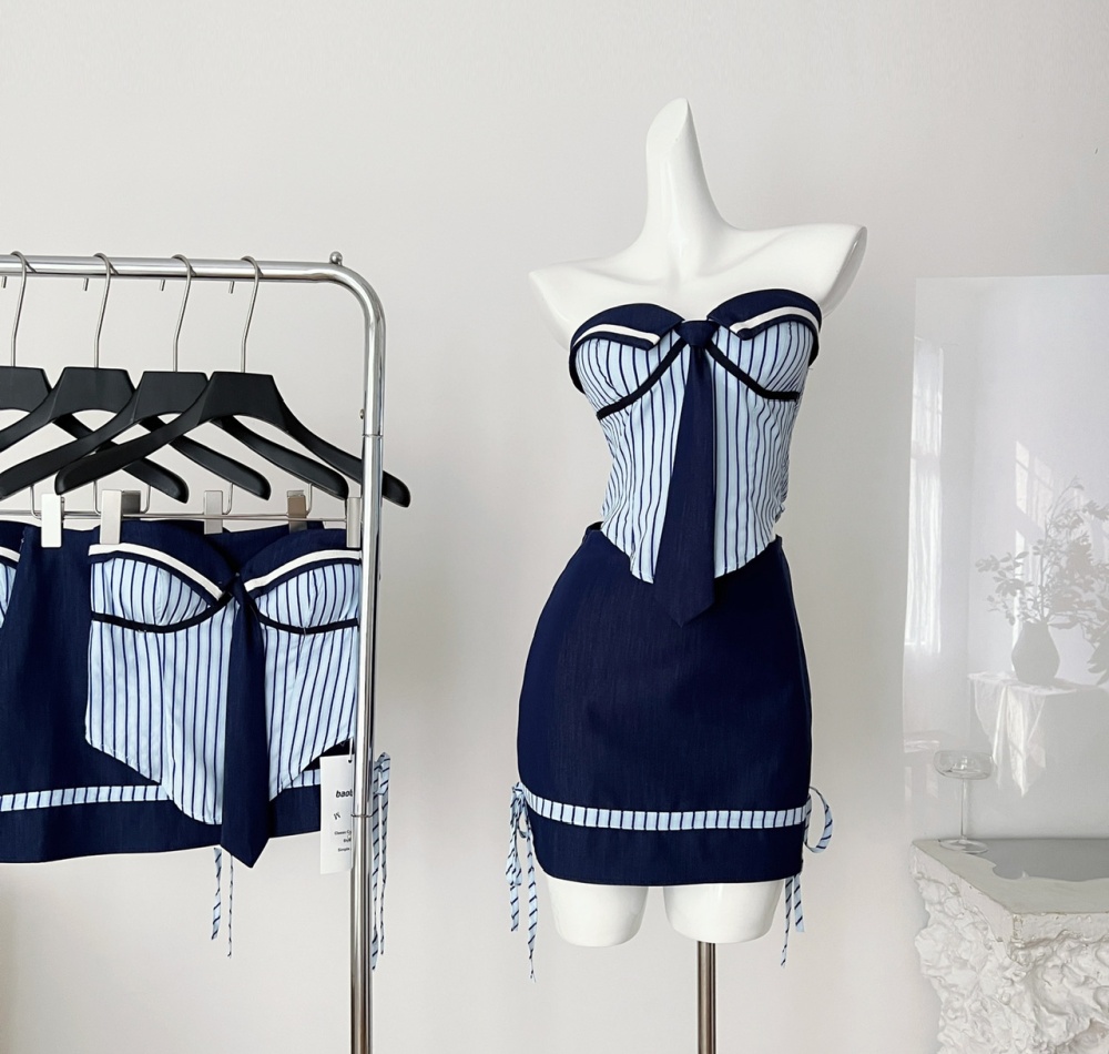 Sling stripe skirt spicegirl package hip cosplay a set