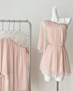 Sling sloping shoulder dress sexy T-back for women