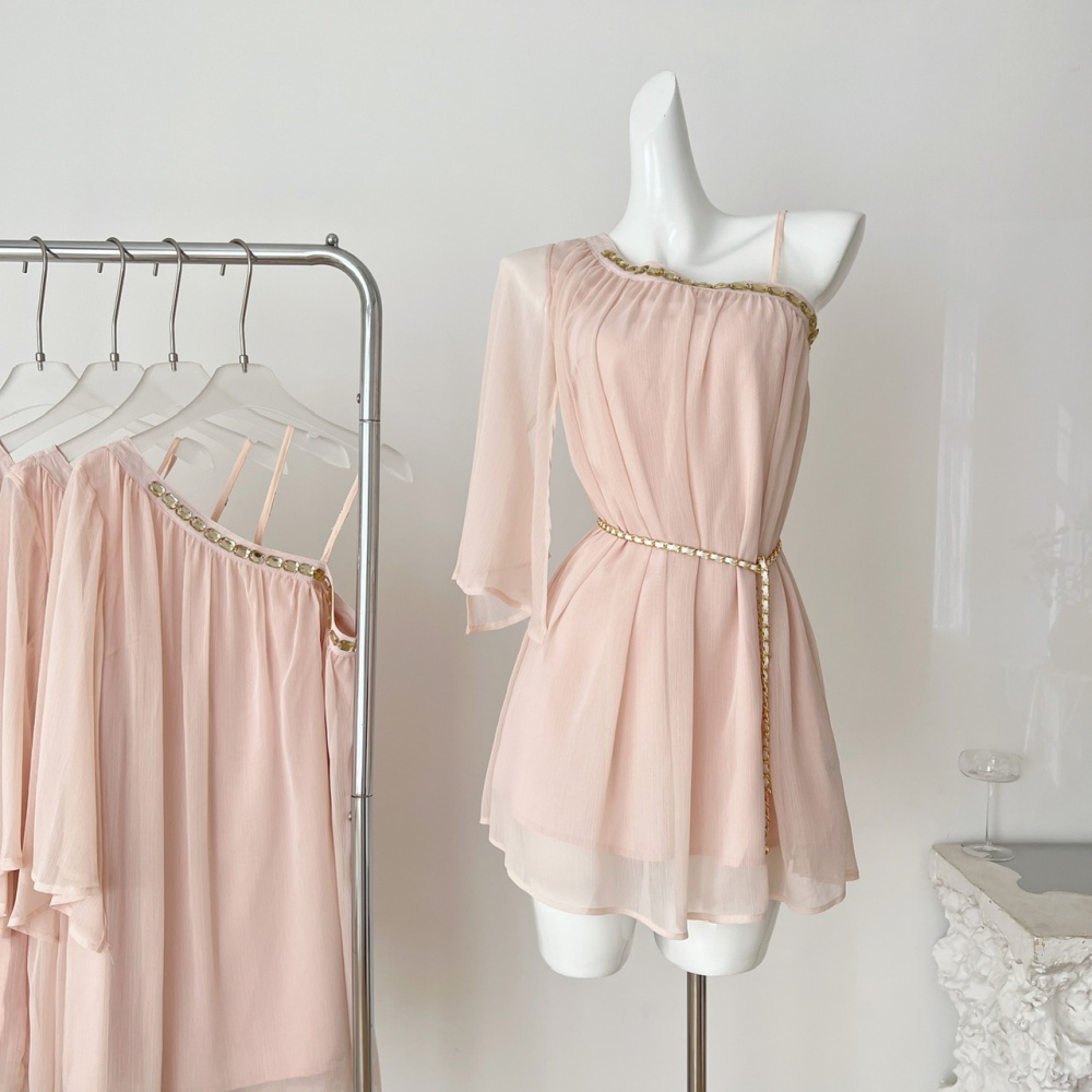 Sling sloping shoulder dress sexy T-back for women