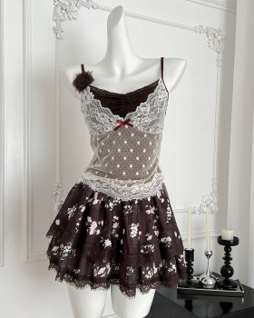 Slim niche short short skirt summer lace tops a set