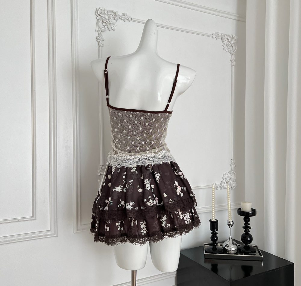 Slim niche short short skirt summer lace tops a set