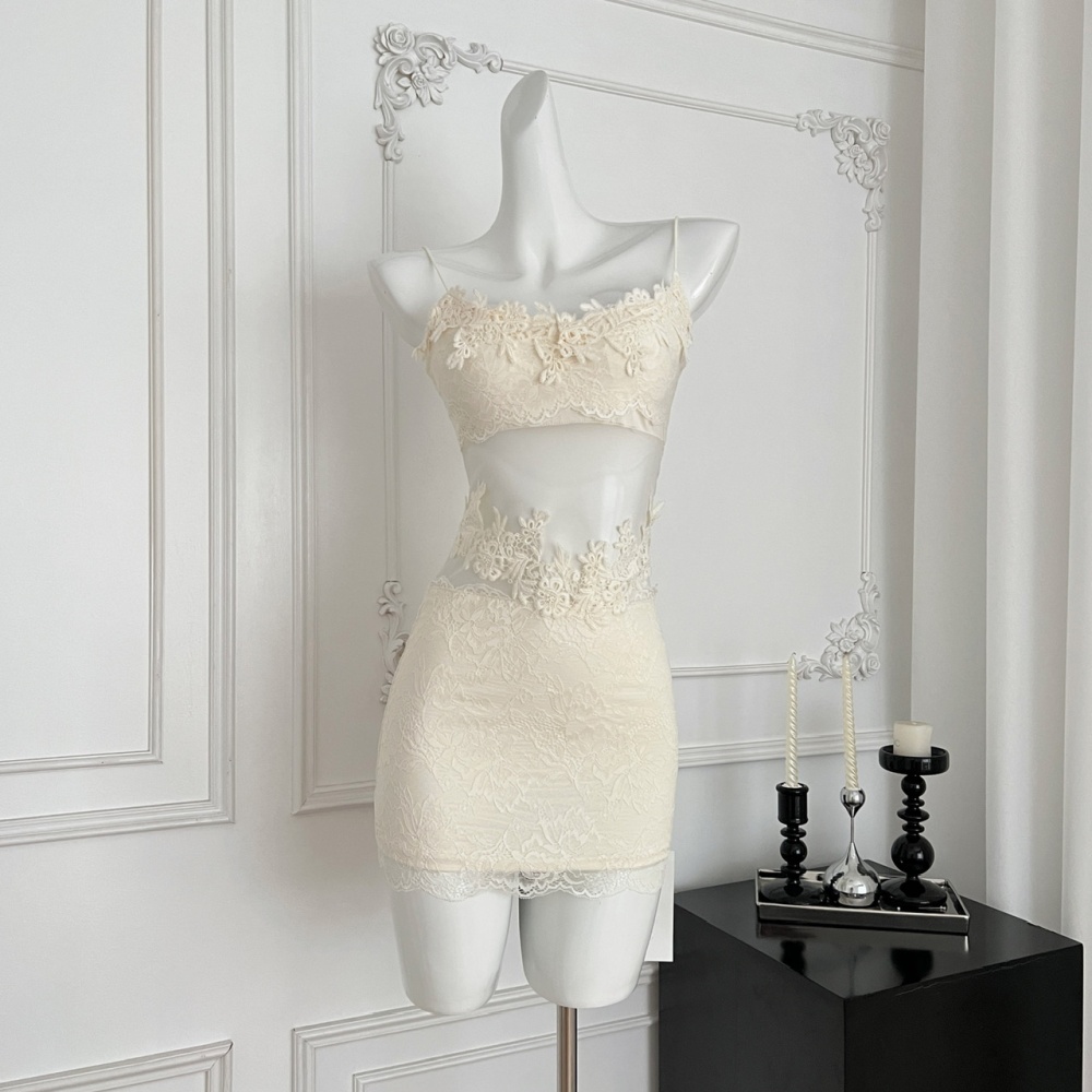 Romantic exquisite sling summer lace patterns dress for women