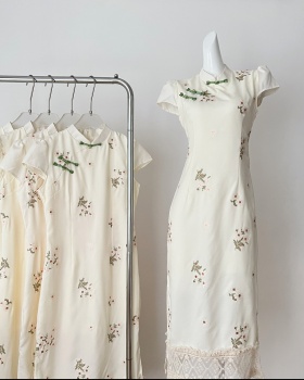 Splice embroidered cheongsam retro dress for women