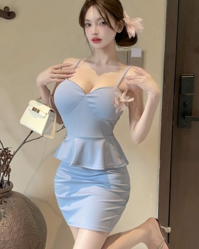 Sling slim Cover belly dress low-cut lotus leaf edges T-back