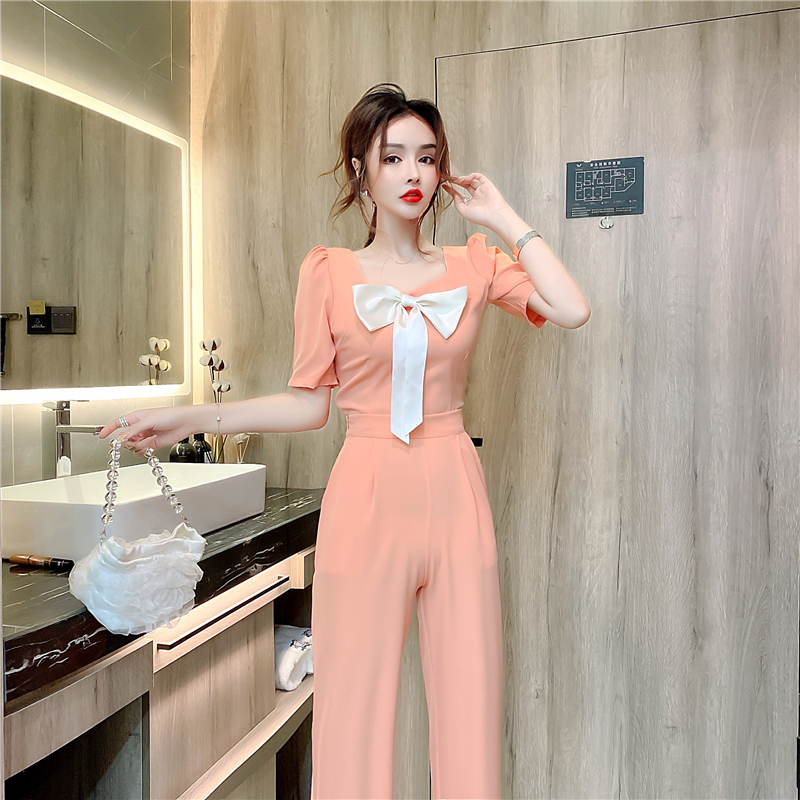 Halter summer bow long pants fashion slim tops 2pcs set