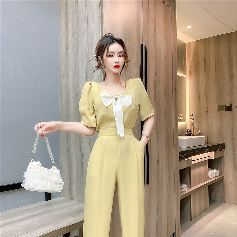 Halter summer bow long pants fashion slim tops 2pcs set