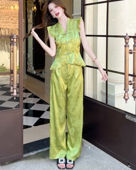 Fashion tops summer cheongsam 2pcs set