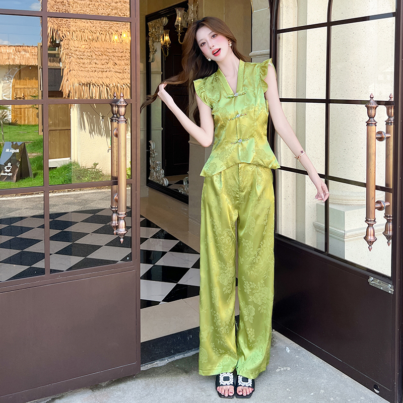 Fashion tops summer cheongsam 2pcs set