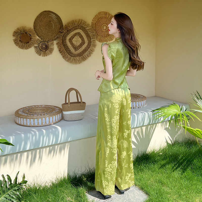Fashion tops summer cheongsam 2pcs set