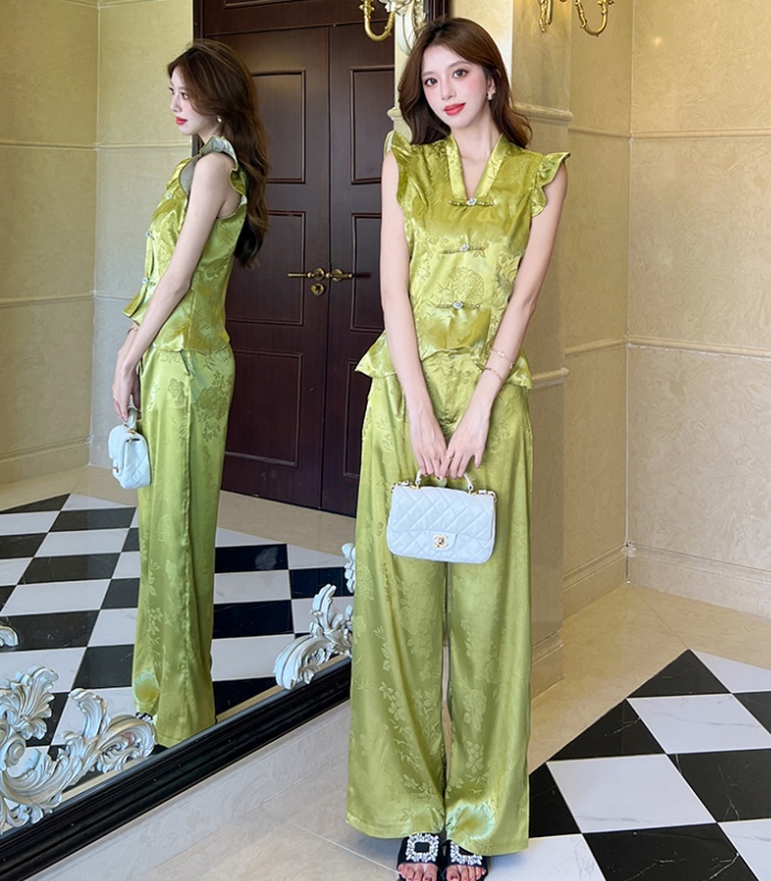Fashion tops summer cheongsam 2pcs set