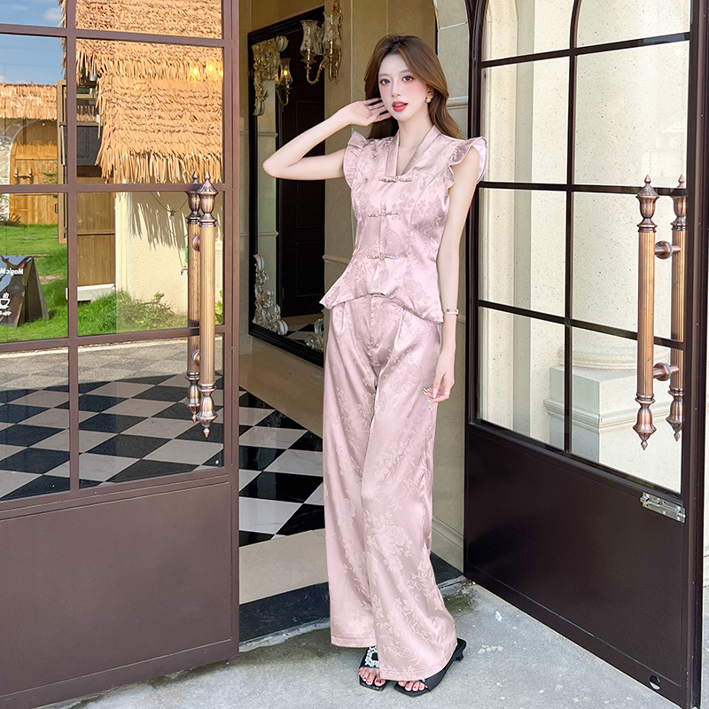 Fashion tops summer cheongsam 2pcs set