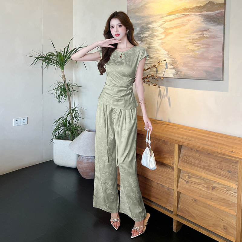 Summer tops fashion long pants 2pcs set