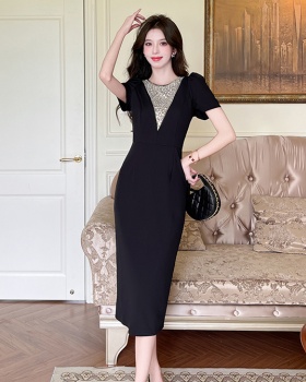 Pinched waist fashion dress mixed colors summer long dress