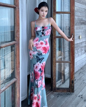 Knitted elasticity long dress Pseudo-two dress for women