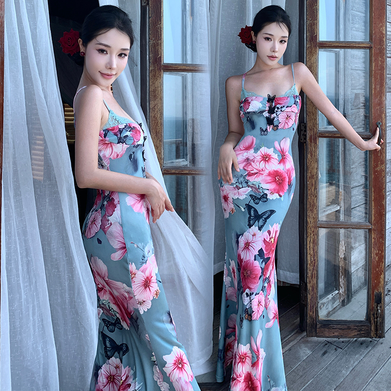 Knitted elasticity long dress Pseudo-two dress for women