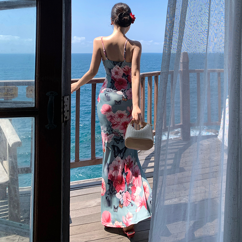 Knitted elasticity long dress Pseudo-two dress for women
