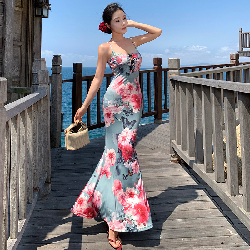 Knitted elasticity long dress Pseudo-two dress for women