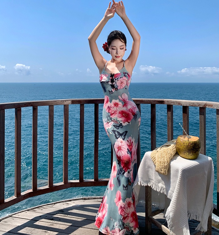 Knitted elasticity long dress Pseudo-two dress for women