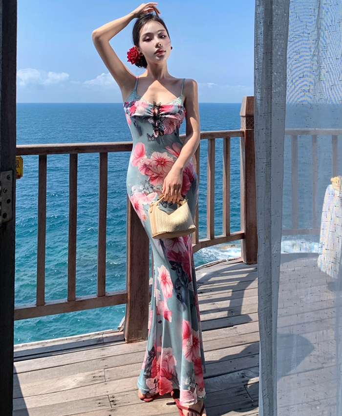 Knitted elasticity long dress Pseudo-two dress for women