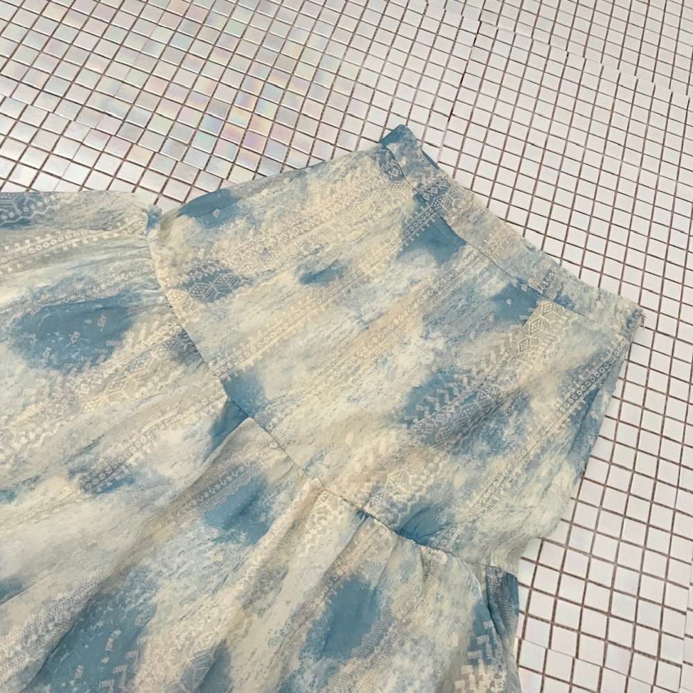 Tie dye blue flowers skirt stereoscopic lace sling tops a set