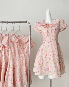 Lapel floral embroidery dress summer maiden T-back