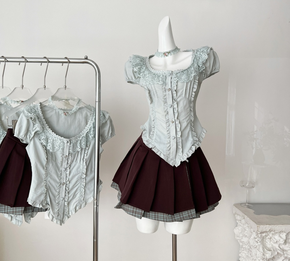 Spicegirl pleated shirt maiden skirt 2pcs set for women
