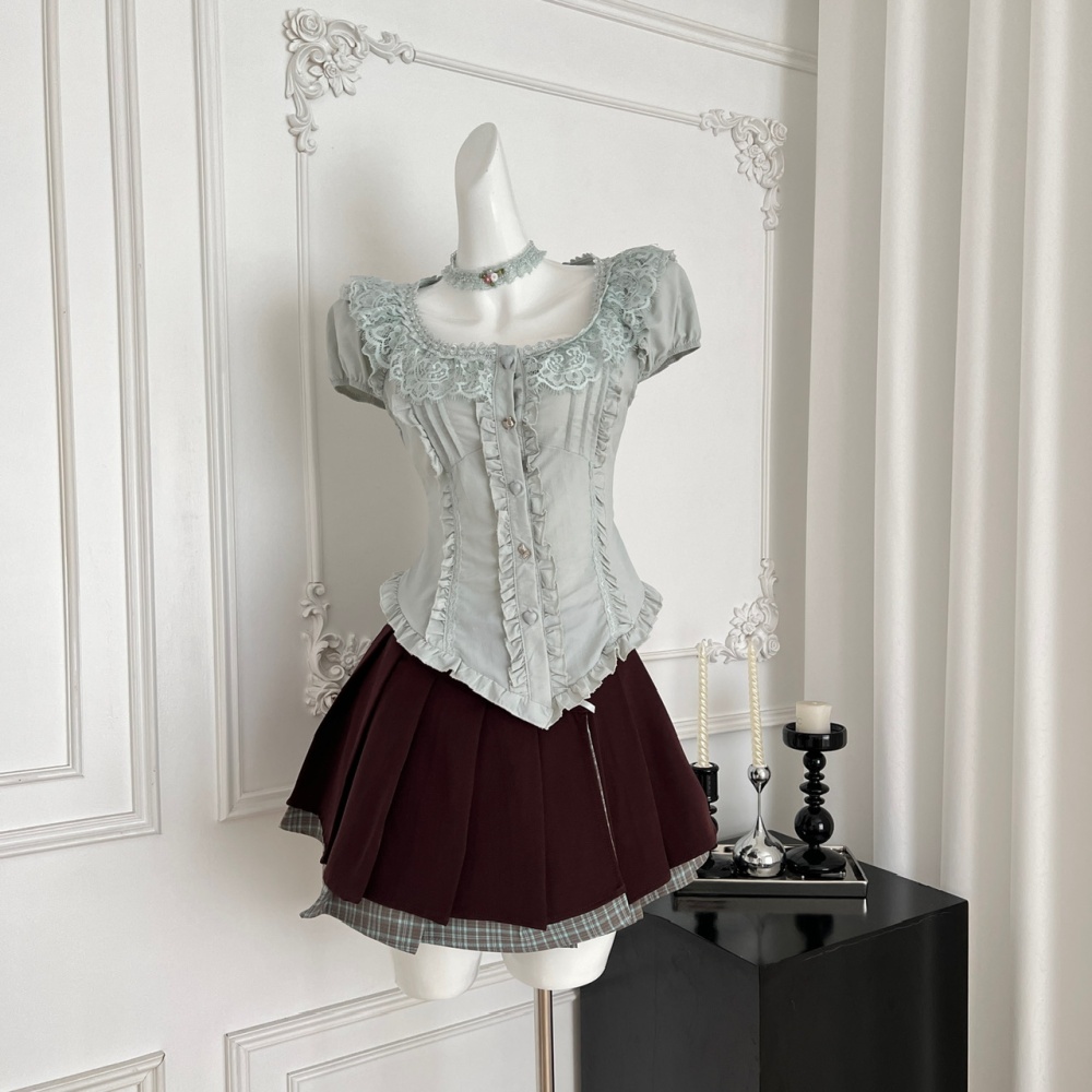 Spicegirl pleated shirt maiden skirt 2pcs set for women
