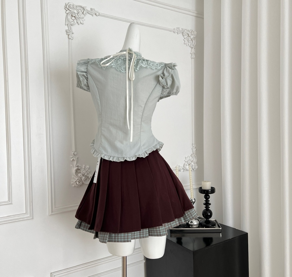 Spicegirl pleated shirt maiden skirt 2pcs set for women
