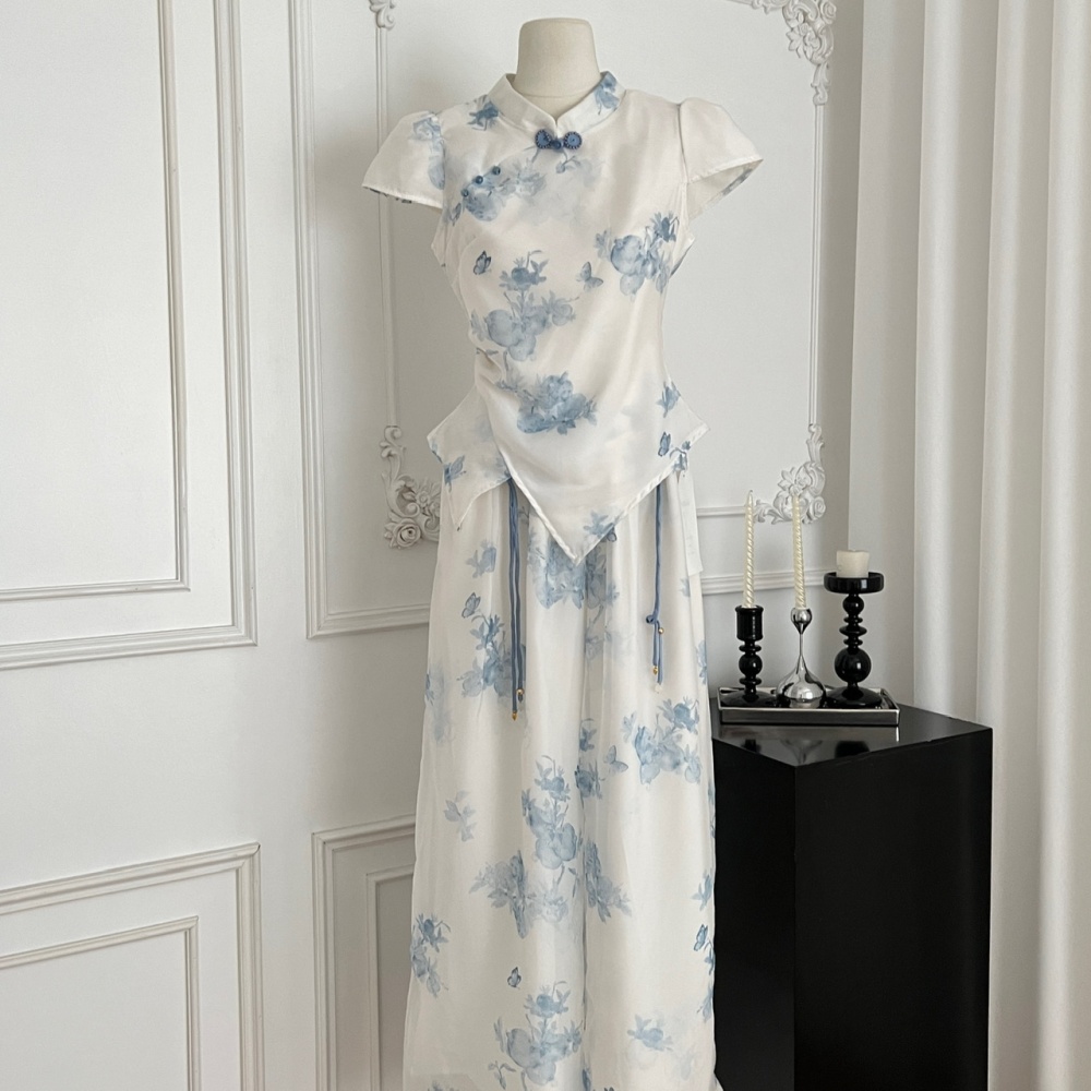 High waist tops wide leg pants 2pcs set for women