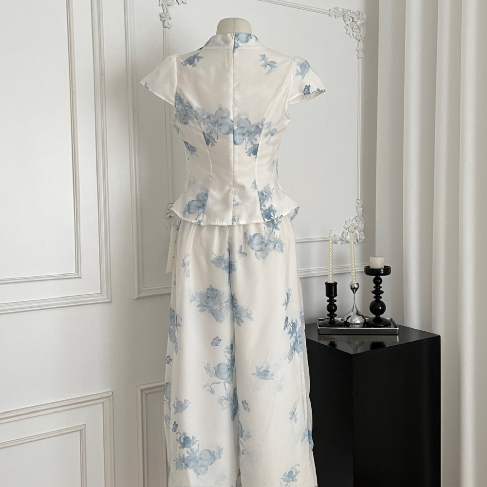 High waist tops wide leg pants 2pcs set for women