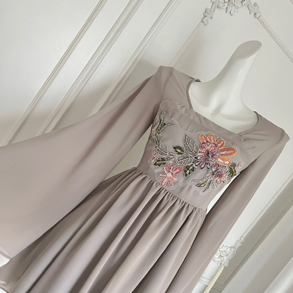 Chinese style gray Han clothing embroidered dress