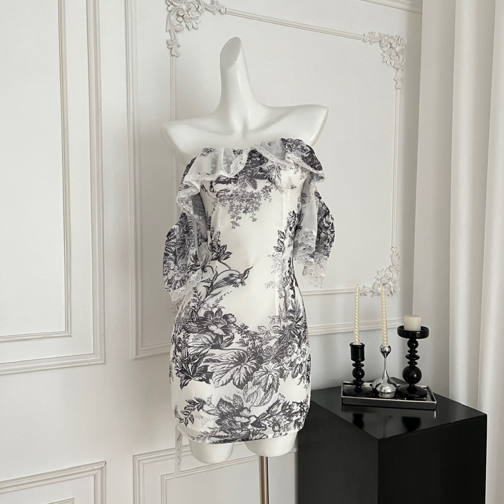 Package hip slim T-back square collar dress for women