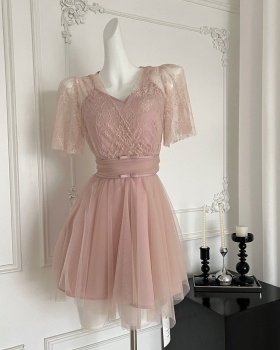 V-neck slim pinched waist bow dress for women