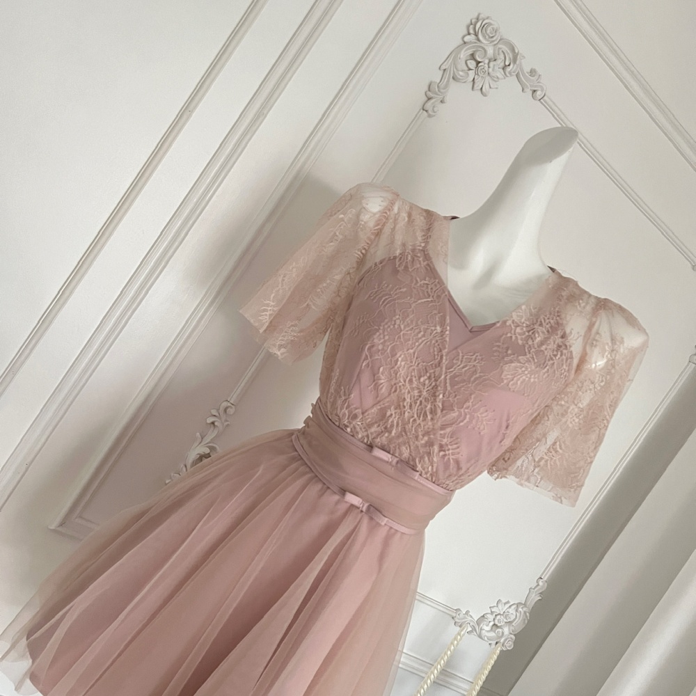 V-neck slim pinched waist bow dress for women
