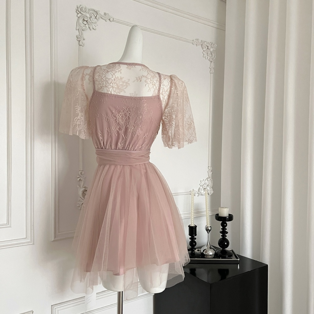 V-neck slim pinched waist bow dress for women