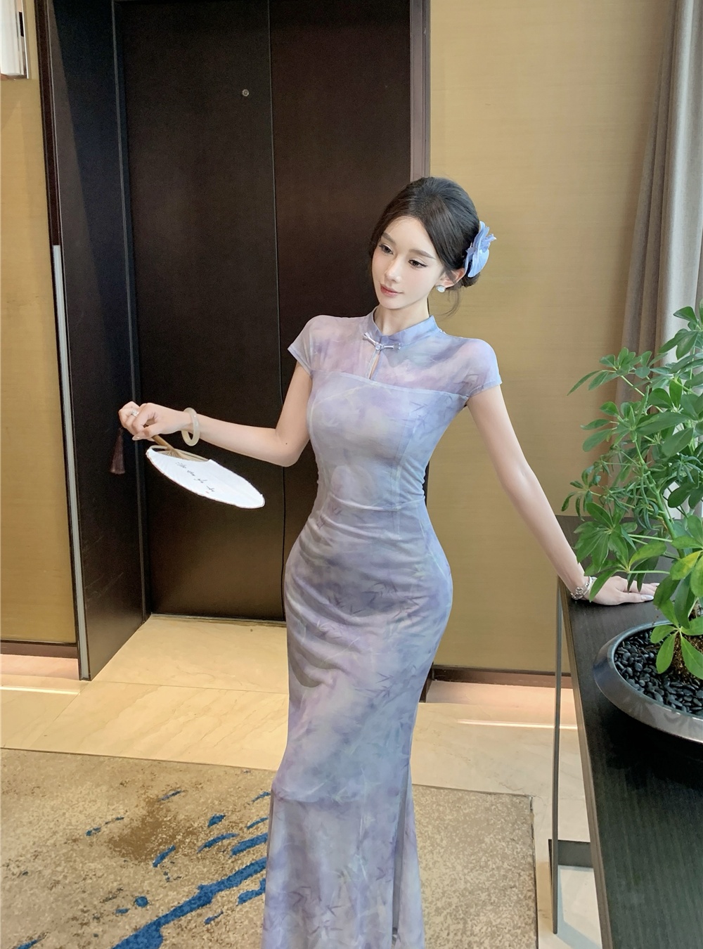 Summer slim long dress Chinese style cheongsam