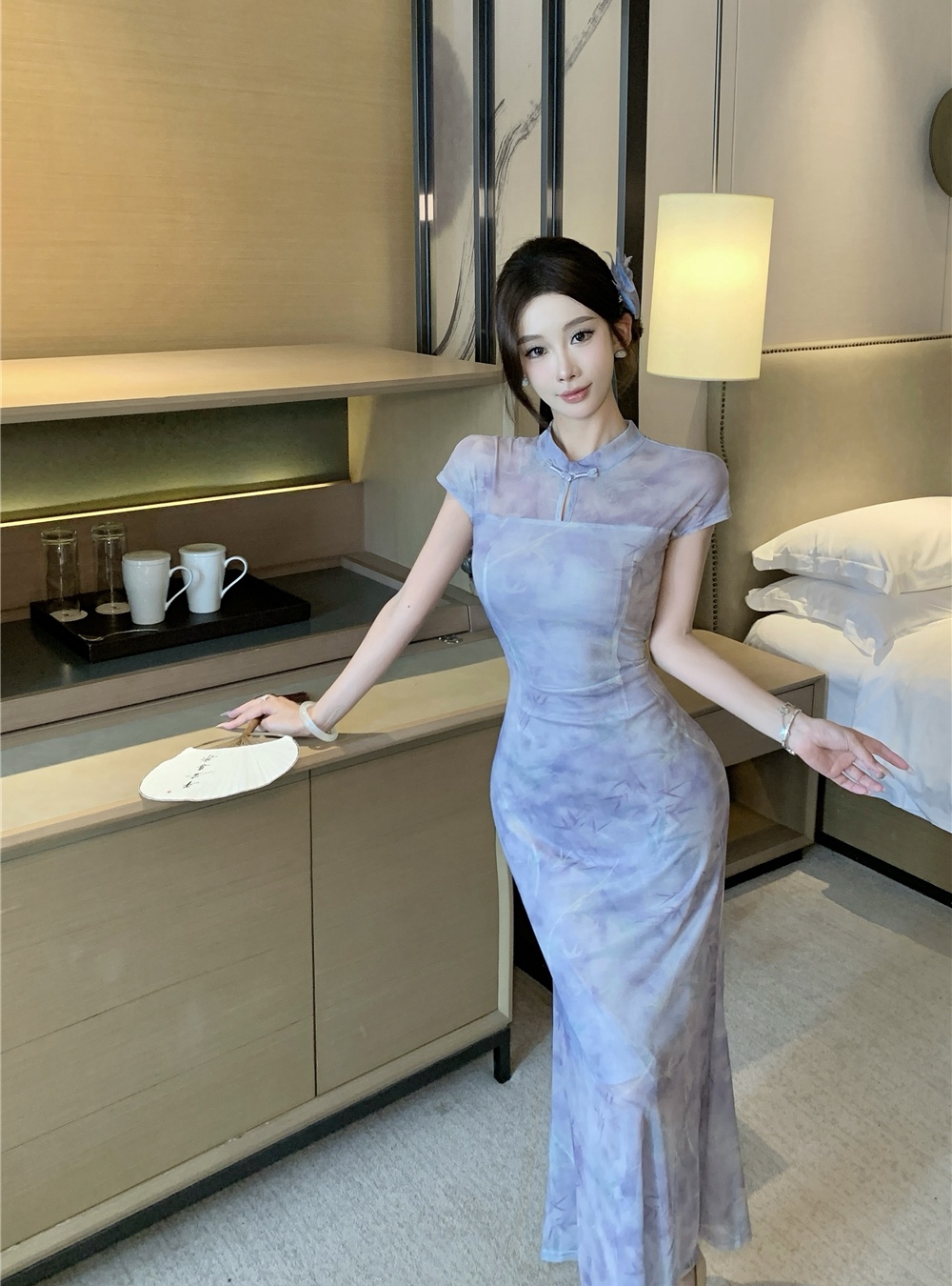 Summer slim long dress Chinese style cheongsam