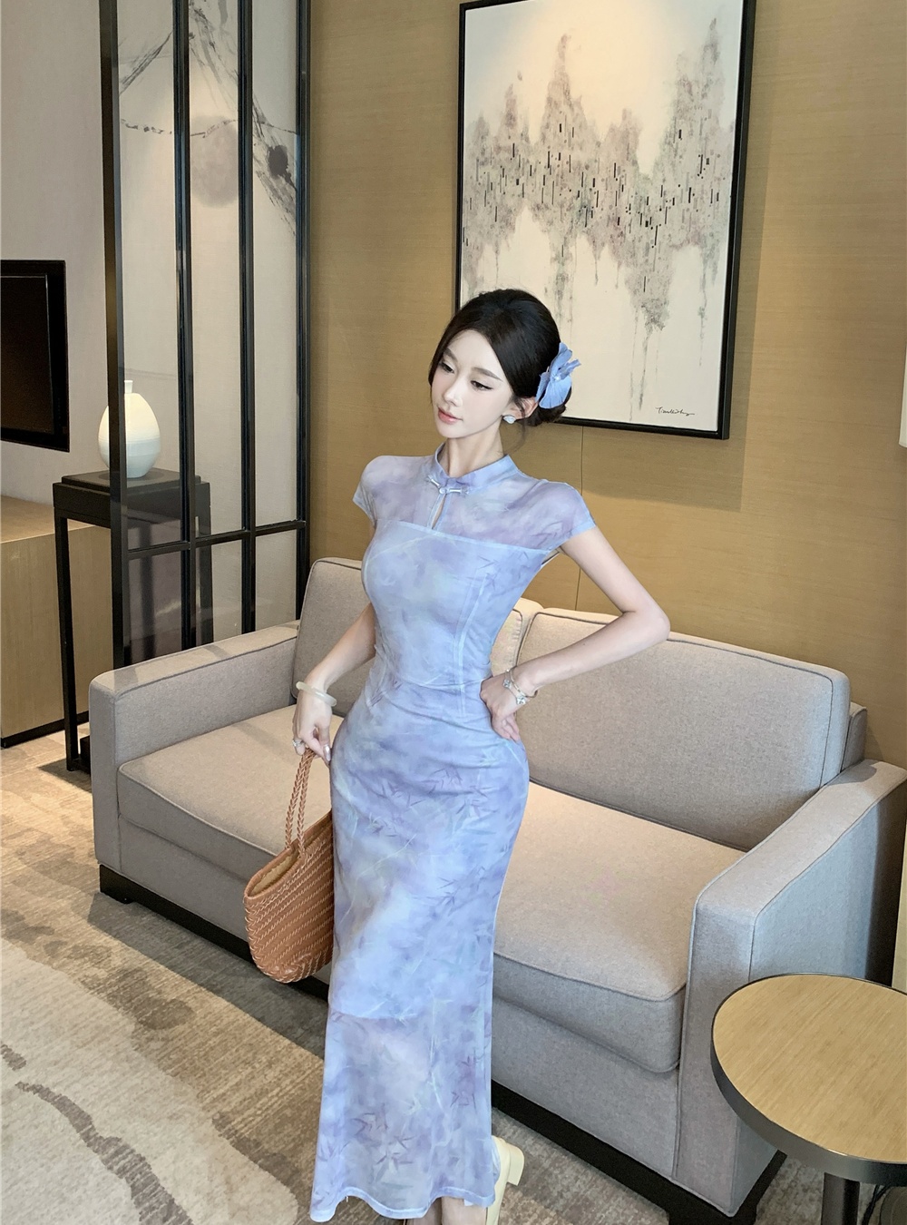 Summer slim long dress Chinese style cheongsam