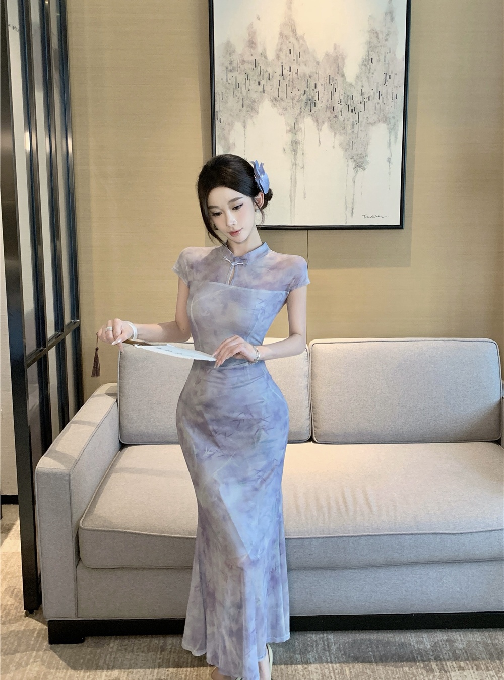 Summer slim long dress Chinese style cheongsam