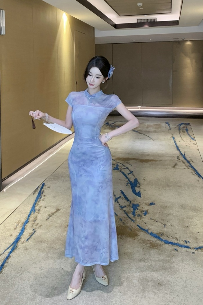 Summer slim long dress Chinese style cheongsam