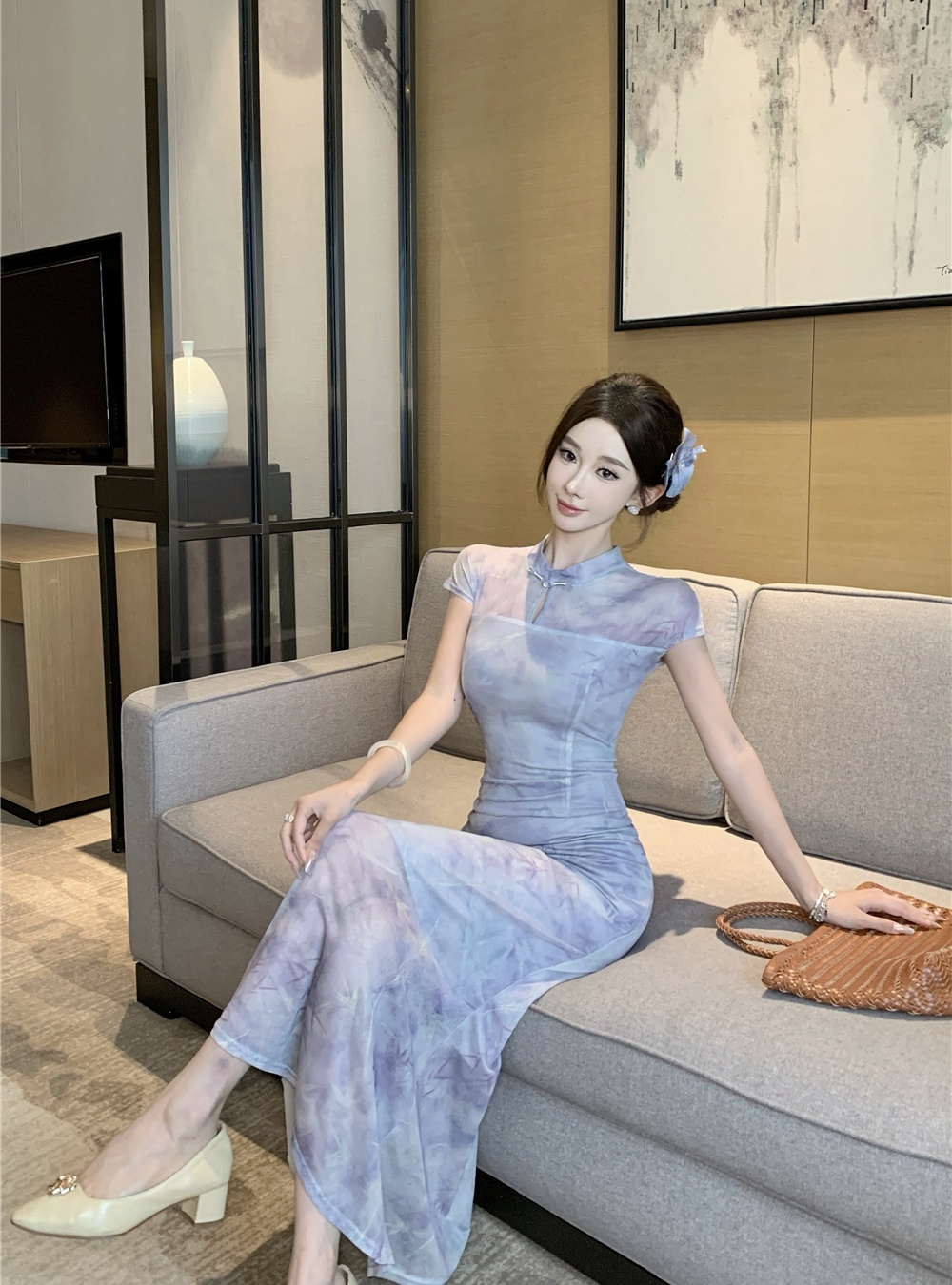 Summer slim long dress Chinese style cheongsam