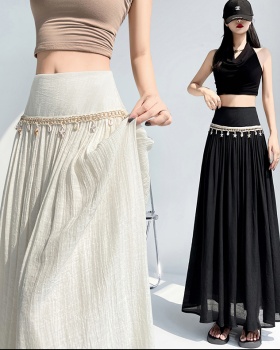 A-line high waist cotton linen big skirt skirt