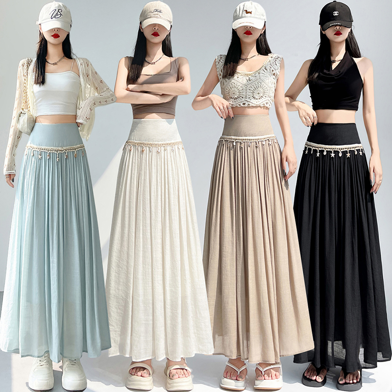 A-line high waist cotton linen big skirt skirt