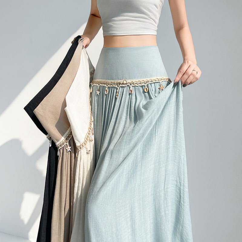A-line high waist cotton linen big skirt skirt