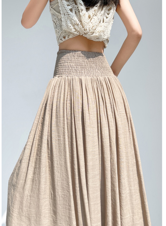 A-line high waist cotton linen big skirt skirt