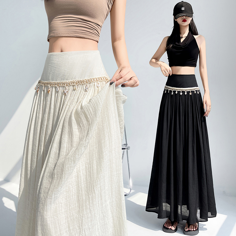 A-line high waist cotton linen big skirt skirt