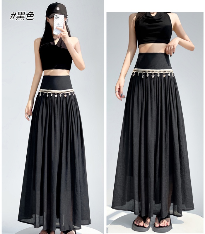 A-line high waist cotton linen big skirt skirt