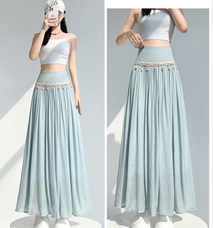 A-line high waist cotton linen big skirt skirt