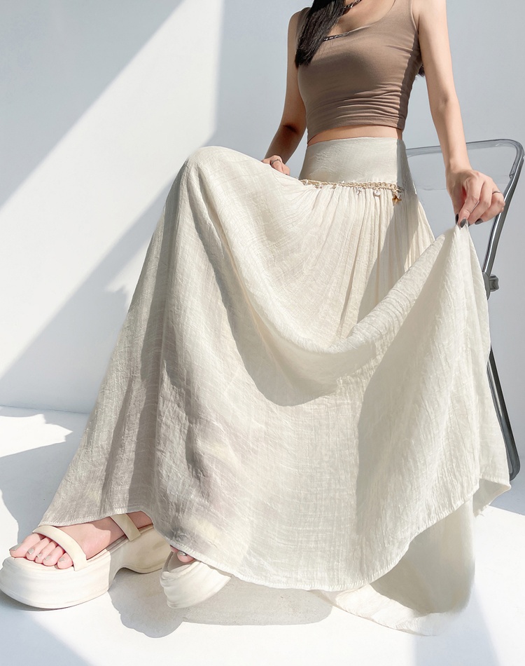 A-line high waist cotton linen big skirt skirt